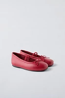 BOW TRIM LEATHER BALLET FLATS