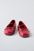 BOW TRIM LEATHER BALLET FLATS