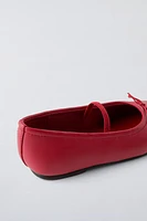 BOW TRIM LEATHER BALLET FLATS