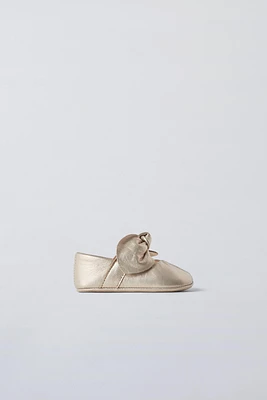 BOW TRIM LEATHER BALLET FLATS