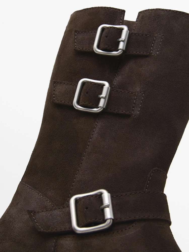 Split leather biker ankle boots