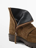 Track sole ankle boots with penny strap