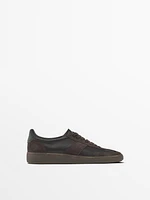 Contrast split leather trainers