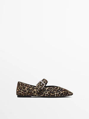 Animal print ballet flats with buckle