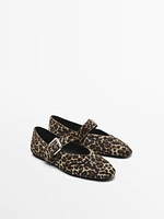 Animal print ballet flats with buckle