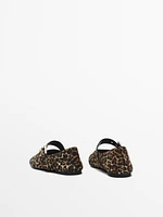 Animal print ballet flats with buckle