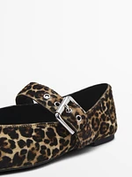 Animal print ballet flats with buckle