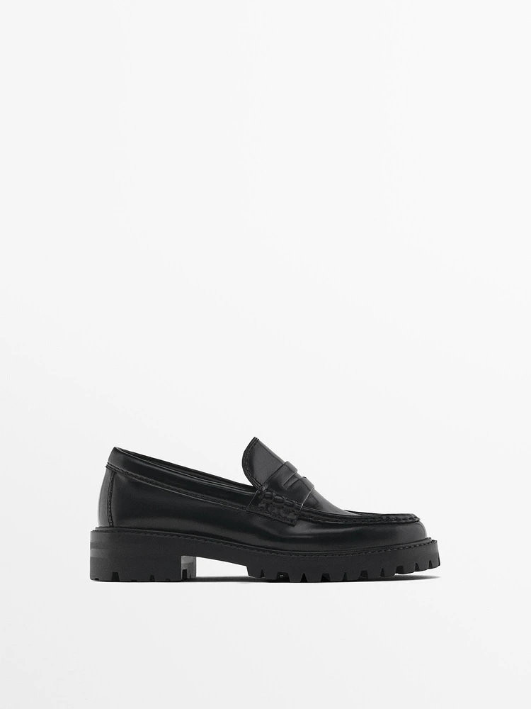 Track sole loafers with penny strap