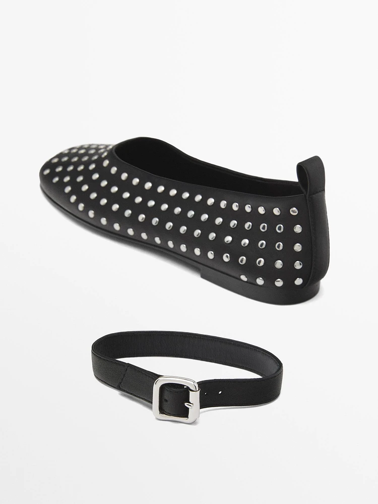 Studded ballet flats with ankle strap