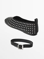 Studded ballet flats with ankle strap