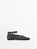 Studded ballet flats with ankle strap