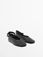 Studded ballet flats with ankle strap