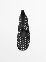 Studded ballet flats with ankle strap