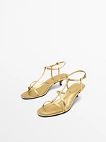 Metallic heel strappy sandals