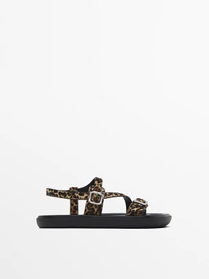 Padded animal print sandals