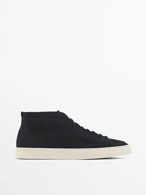 Split leather high-top trainers