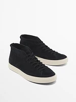 Split leather high-top trainers