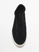 Split leather high-top trainers