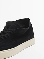 Split leather high-top trainers