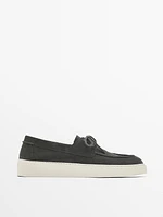 Split suede deck shoes