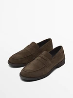 Split suede penny loafers