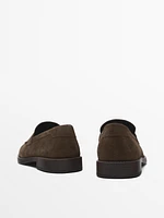 Split suede penny loafers