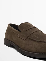 Split suede penny loafers