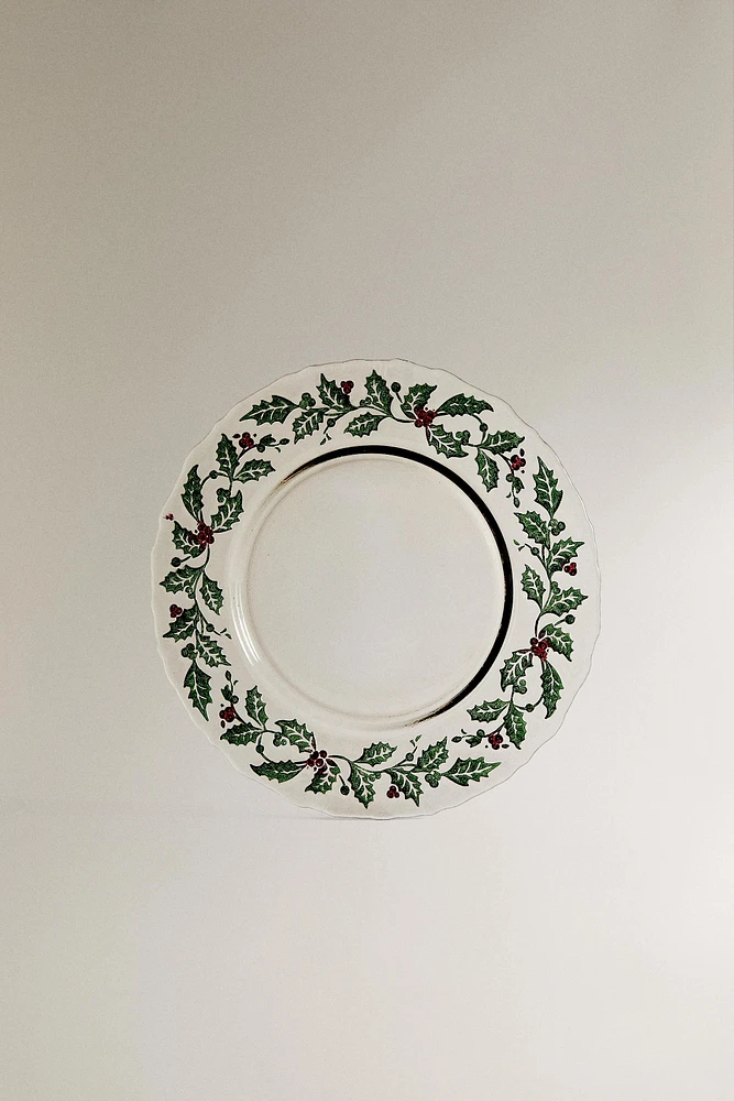 CHRISTMAS HOLLY GLASS DESSERT PLATE