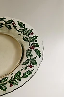 CHRISTMAS HOLLY GLASS DESSERT PLATE