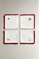 SET OF EMBROIDERED CROCHET CHRISTMAS NAPKINS (SET OF 4)