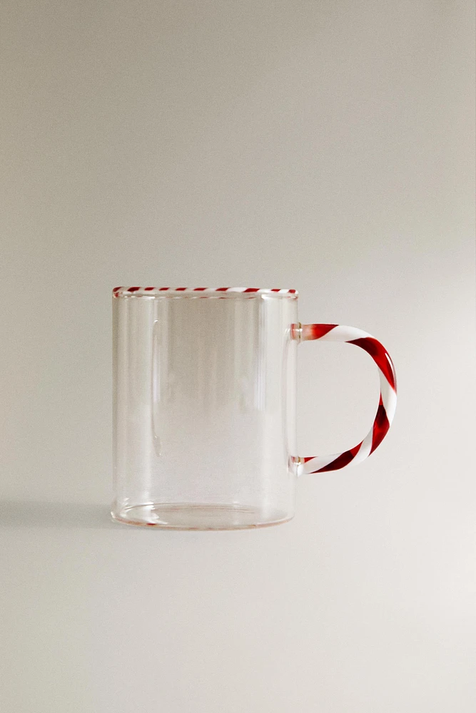 BOROSILICATE GLASS MUG WITH A CHRISTMAS CANDY CANE HANDLE