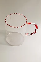 BOROSILICATE GLASS MUG WITH A CHRISTMAS CANDY CANE HANDLE