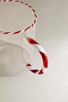 BOROSILICATE GLASS MUG WITH A CHRISTMAS CANDY CANE HANDLE