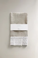 CHRISTMAS LINEN KITCHEN TOWEL WITH LACE TRIM