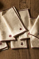 SET OF EMBROIDERED CROSS-STITCH CHRISTMAS NAPKINS (SET OF 4)