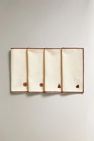 SET OF EMBROIDERED CROSS-STITCH CHRISTMAS NAPKINS (SET OF 4)