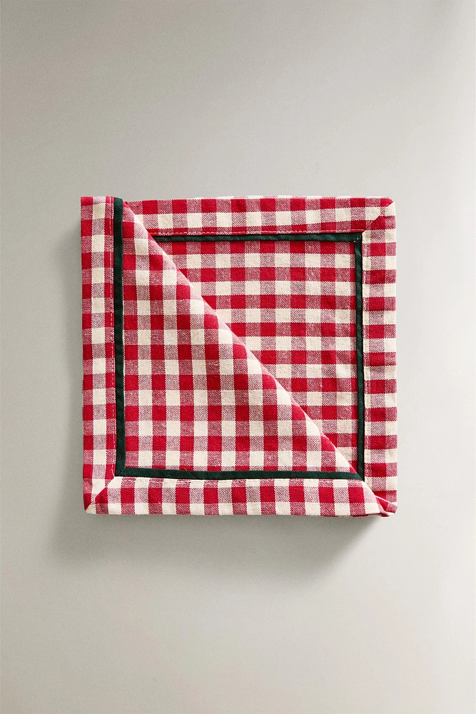 SET OF CHECK COTTON CHRISTMAS NAPKINS (SET OF 2)