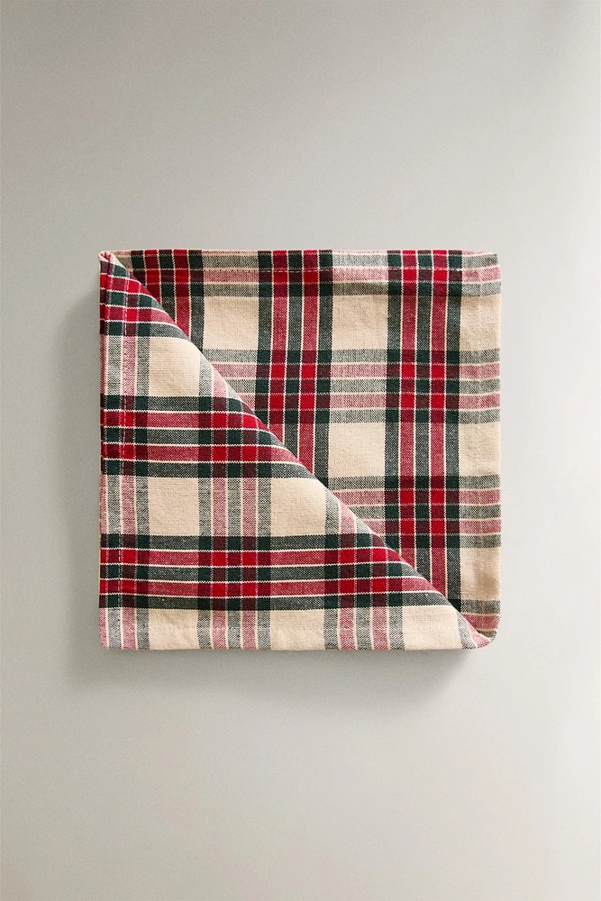 SET OF CHECK COTTON CHRISTMAS NAPKINS (SET OF 2)