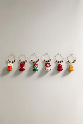 SET OF GLASS CHRISTMAS BELL GLASS CHARMS (SET OF 6)