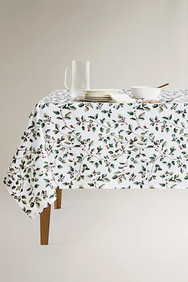 RESIN-COATED COTTON CHRISTMAS BRANCH TABLECLOTH