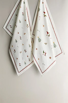 SET OF CROSS-STITCH CHRISTMAS KITCHEN TOWELS (SET OF 2)