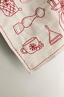 CHRISTMAS COTTON KITCHEN TOWEL WITH UTENSIL PRINT