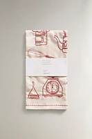 CHRISTMAS COTTON KITCHEN TOWEL WITH UTENSIL PRINT