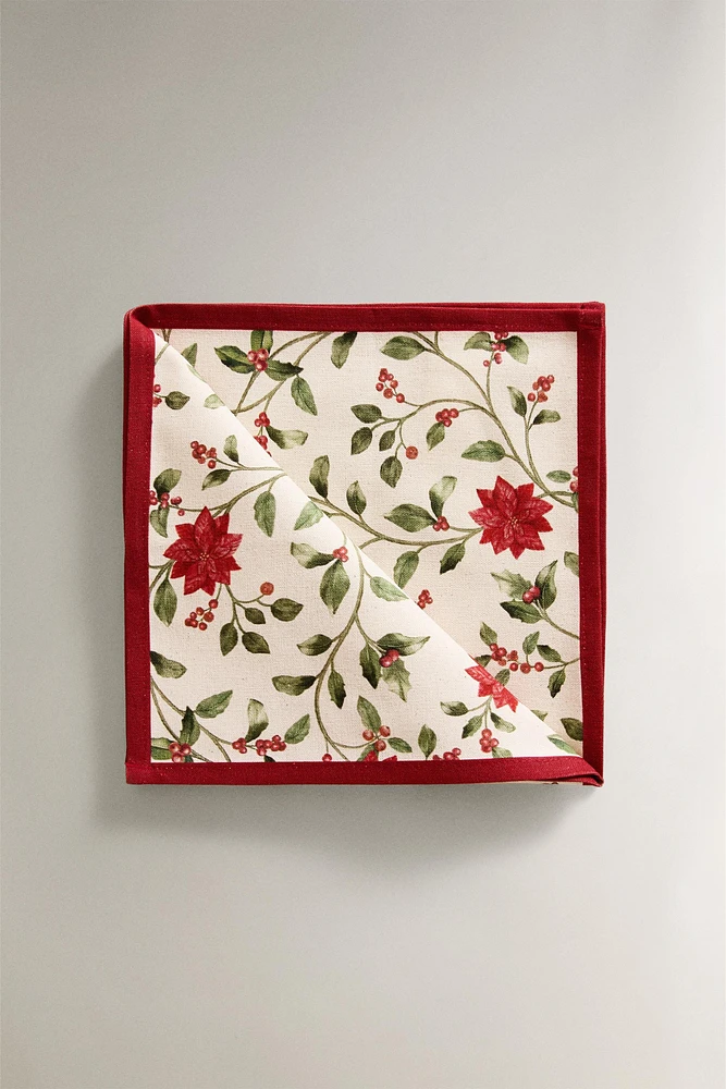 SET OF FLORAL COTTON CHRISTMAS BRANCH NAPKINS (SET OF 2)