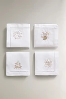 SET OF EMBROIDERED CHRISTMAS NAPKINS WITH APPLIQUÉS (SET OF 4)