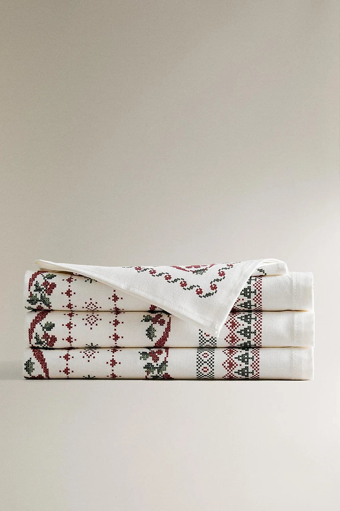 CHRISTMAS CROSS-STITCH COTTON TABLECLOTH