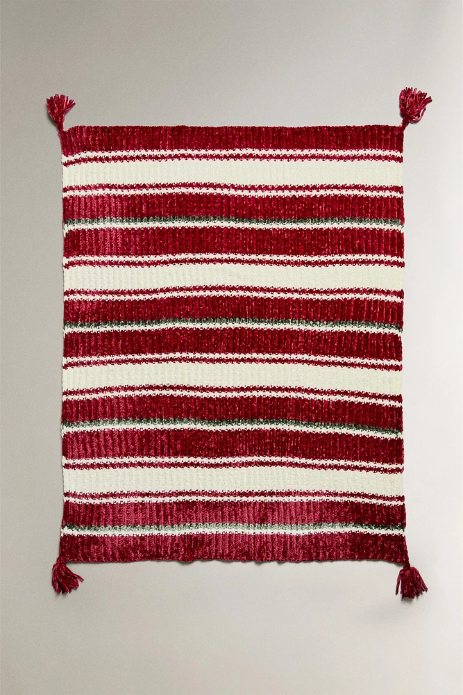 CHILDREN’S CHRISTMAS CHENILLE BLANKET WITH STRIPES