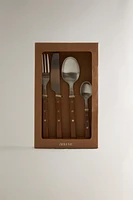 4-PIECE FLATWARE SET WITH WOODEN HANDLE