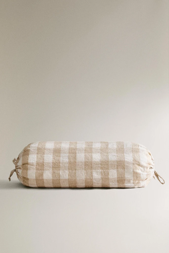 CHILDREN’S CHECK LINEN BOLSTER PILLOW