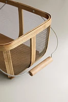 METAL BASKET WITH WOODEN HANDLE